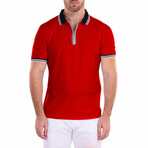 Men's Essentials Solid Red Zipper Polo Shirt // Red (2XL)