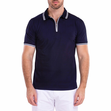 Men's Essentials Solid Navy Zipper Polo Shirt // Navy (XS)