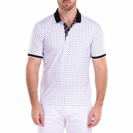 Geometric Mini Diamond Pattern Short Sleeve Polo Shirt // White (S)