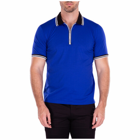 Men's Essentials Solid Royal Zipper Polo Shirt // Royal (XS)