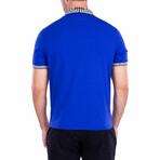 Greek Key Trim Zipper Polo Shirt Solid Royal // Royal (3XL)