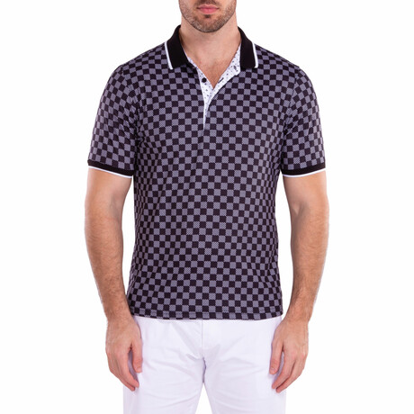 Contrast Checkered Pattern Printed Polo Shirt Black // Black (XS)