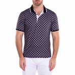 Contrast Checkered Pattern Printed Polo Shirt Black // Black (2XL)
