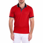 Contrast Checkered Pattern Printed Polo Shirt Red // Red (XS)