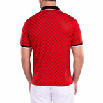 Contrast Checkered Pattern Printed Polo Shirt Red // Red (S)
