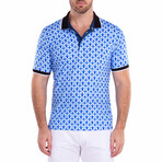 Abstract Cube Pattern Printed Polo Shirt Blue // Blue (3XL)