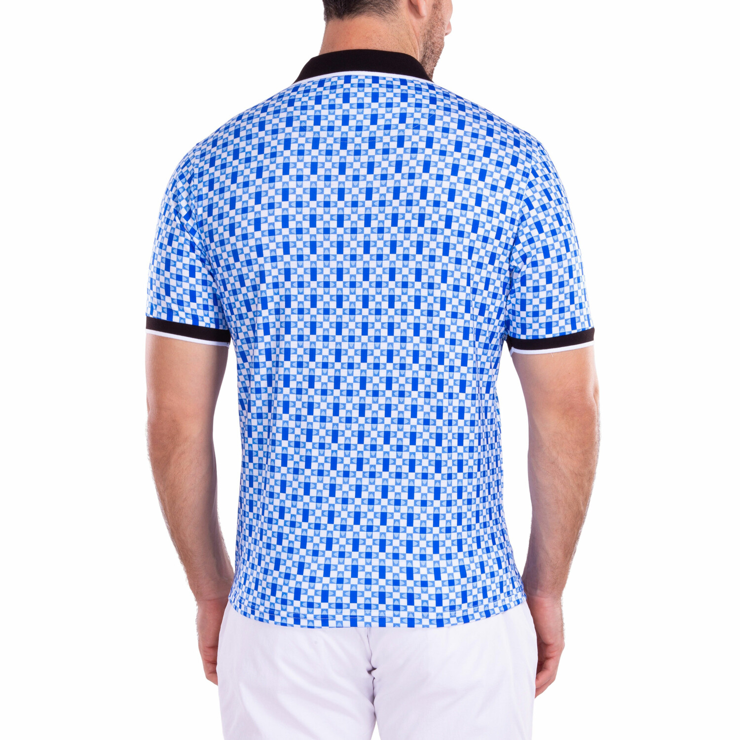 Abstract Cube Pattern Short Sleeve Polo Shirt // Blue (3XL) - Bespoke ...