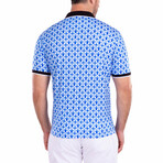 Abstract Cube Pattern Printed Polo Shirt Blue // Blue (2XL)