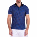 Geometric Detail Pattern Printed Polo Shirt Navy // Navy (S)