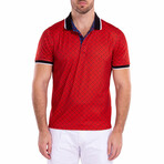 Geometric Kaleidoscope Contrast Red Printed Polo Shirt // Red (XS)