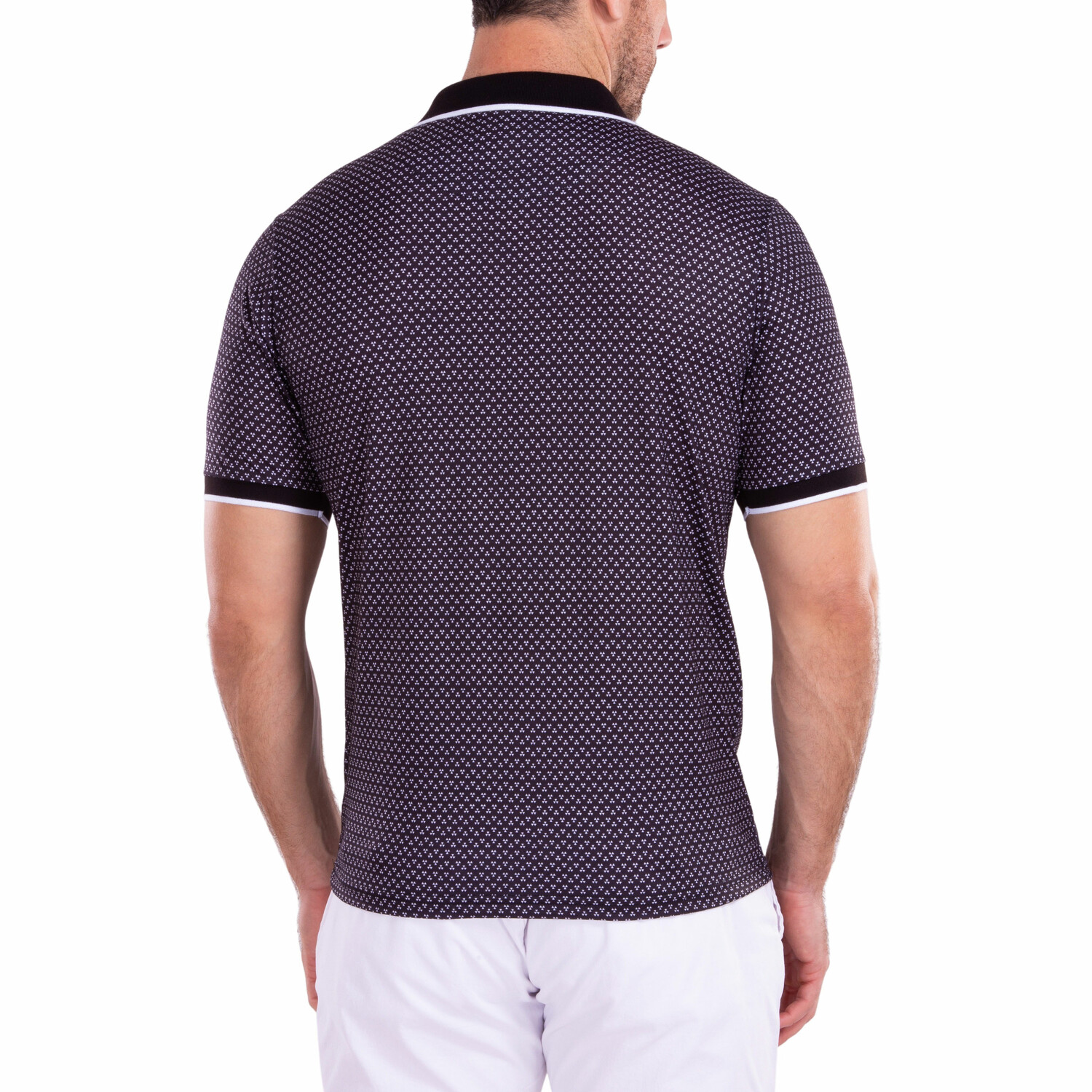 Contrast Triangle Pattern Printed Polo Shirt Black // Black (XL ...