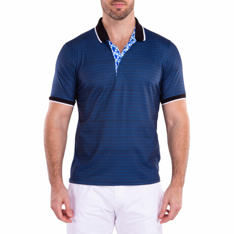 Moroccan Motif Pattern Short Sleeve Polo Shirt // Navy (S)