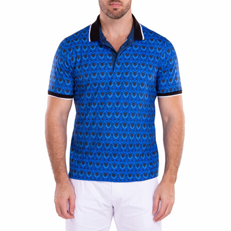 Moroccan Paisley Pattern Printed Polo Shirt Blue // Blue (XS)