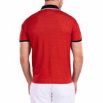 Geometric Kaleidoscope Contrast Red Printed Polo Shirt // Red (L)