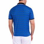 Moroccan Paisley Pattern Printed Polo Shirt Blue // Blue (2XL)