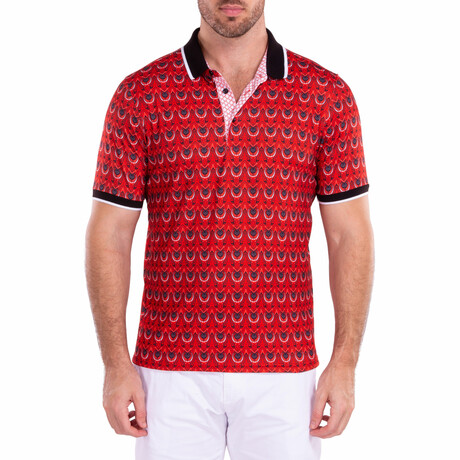 Moroccan Paisley Pattern Short Sleeve Polo Shirt // Red (S)