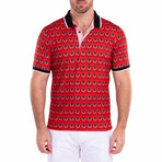 Moroccan Paisley Pattern Short Sleeve Polo Shirt // Red (L)