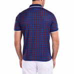 Moroccan Kaleidoscope Pattern Printed Polo Shirt Navy // Navy (XS)