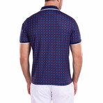 Moroccan Kaleidoscope Pattern Printed Polo Shirt Navy // Navy (S)