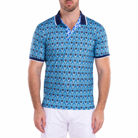 Moroccan Paisley Pattern Short Sleeve Polo Shirt // Turquoise (M ...