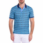 Moroccan Paisley Pattern Printed Polo Shirt Turquoise // Turquoise (L)