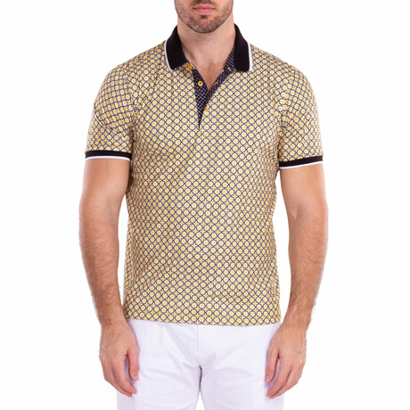 Moroccan Textile Pattern Printed Yellow Polo Shirt // Yellow (XS)