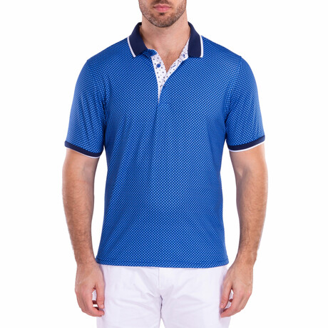 Moroccan Pattern Geometric Printed Polo Shirt Blue // Blue (XS)