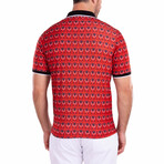 Moroccan Paisley Pattern Printed Polo Shirt Red // Red (XS)