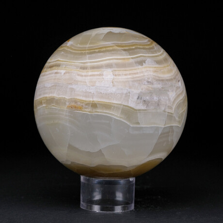 Genuine Polished Gemmy Green Banded Onyx Sphere 3" With Acrylic Display Stand