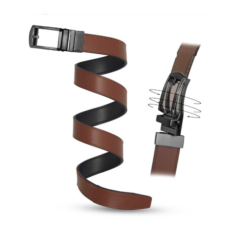 Patented Reversible Ratchet Belt with Black Buckle // Cognac + Black