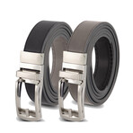 Patented Reversible Ratchet Belt with Silver Buckle // Black + Brown