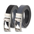 Patented Reversible Ratchet Belt with Silver Buckle // Blue + Black