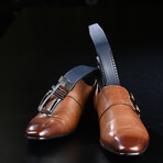 Patented Reversible Ratchet Belt with Silver Buckle // Blue + Black