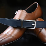 Patented Reversible Ratchet Belt with Silver Buckle // Blue + Black
