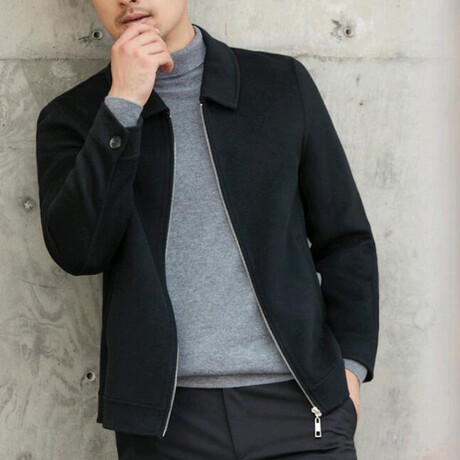 Zip-Up Shirt Jacket Jacket // Black (M)