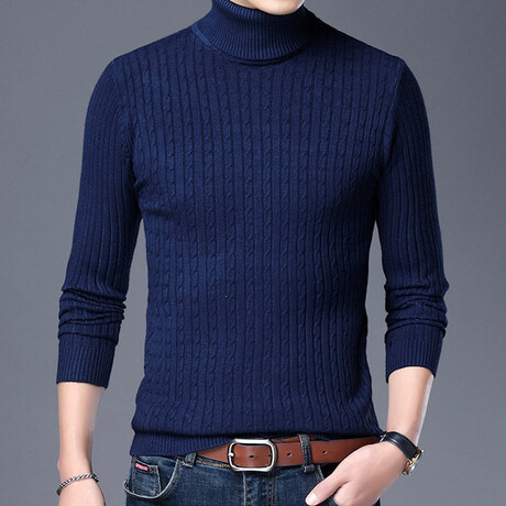 Cable Knit Turtleneck // Blue (XS)