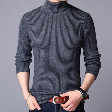 Ribbed Knit Turtleneck // Gray (XS)