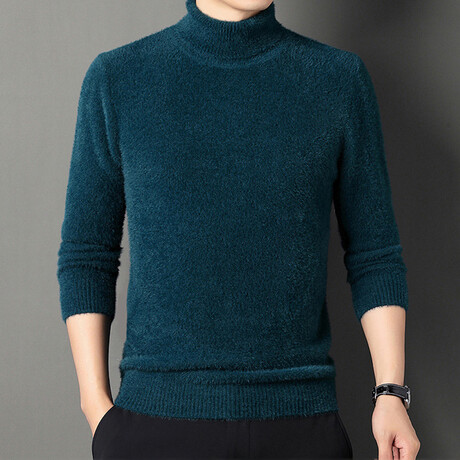 Fuzzy Knit Turtleneck // Ocean Blue (XS)