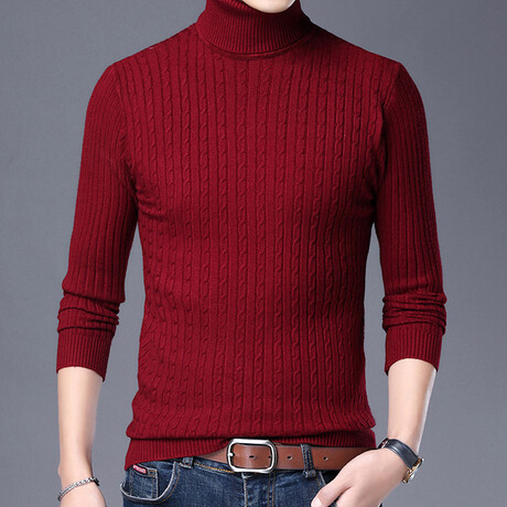Cable Knit Turtleneck // Red (XS)