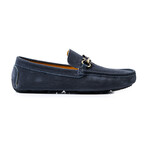 Gold Cross Bar Suede Loafer // Navy (Euro: 40)