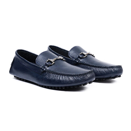 Silver Cross Bar Loafer // Style 2 // Navy (Euro: 40)