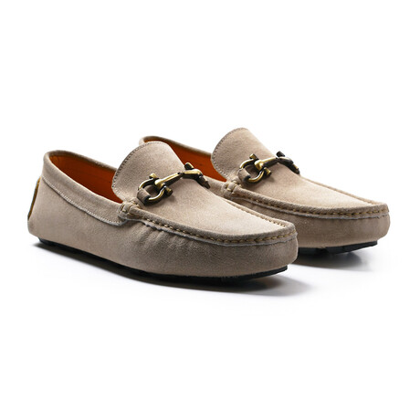 Gold Cross Bar Suede Loafer // Earth (Euro: 40)