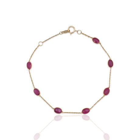 Fine Jewelry // 18K Yellow Gold Oval Ruby Single Line Bracelet // 7.5" // New