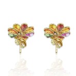 18K Yellow Gold Multi Sapphire + Diamond Flower Earrings // Pre-Owned