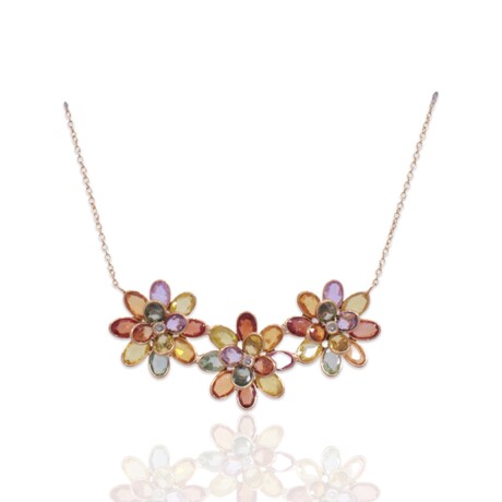 18K Yellow Gold Sapphires + Diamond Necklace // 16" // New