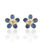 18K Yellow Gold Sapphire Small Flower Earrings // Pre-Owned