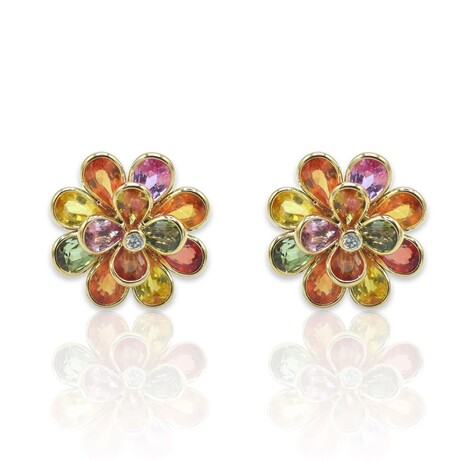 18K Yellow Gold Multi Sapphire + Diamond Flower Earrings // Pre-Owned