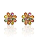 18K Yellow Gold Multi Sapphire + Diamond Flower Earrings // Pre-Owned