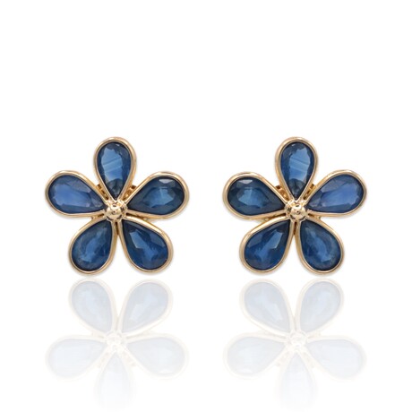 18K Yellow Gold Sapphire Small Flower Earrings // Pre-Owned