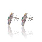 18K White Gold Diamond + Emerald + Sapphires Earrings // Pre-Owned